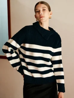 Wool-Blend Turtleneck Striped Sweater