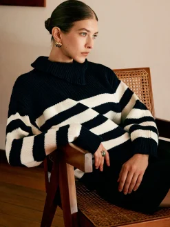 Wool-Blend Turtleneck Striped Sweater