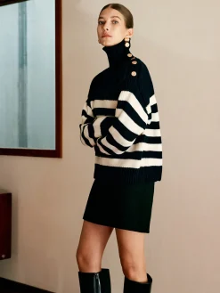 Wool-Blend Turtleneck Striped Sweater
