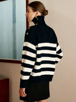 Wool-Blend Turtleneck Striped Sweater