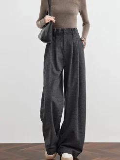 Wool-Blend Tweed Pleated Pants