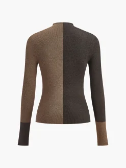 Wool-Blend Two Tone Skinny Knit Top