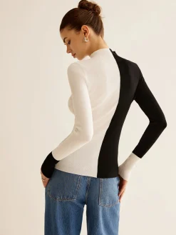 Wool-Blend Two Tone Skinny Knit Top