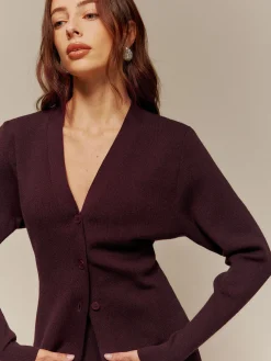 Wool-Blend V-Neck Button Cardigan