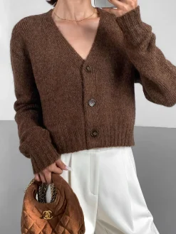 Wool-Blend V-Neck Short Cardigan