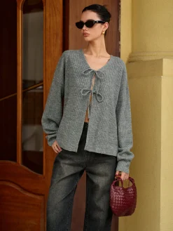 Wool-Blend V-Neck Tie Front Cardigan