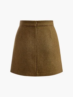 Wool-Blend Zipper Wrap Skirt