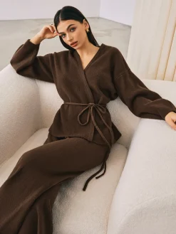 Wrap Belted Sweater Pants Set