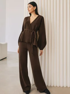 Wrap Belted Sweater Pants Set