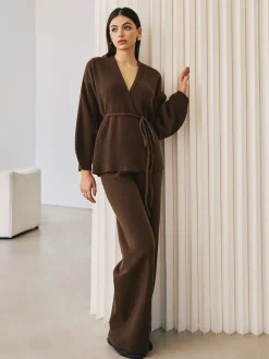 Wrap Belted Sweater Pants Set