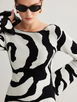 Zebra Bell Sleeve Sweater Dress