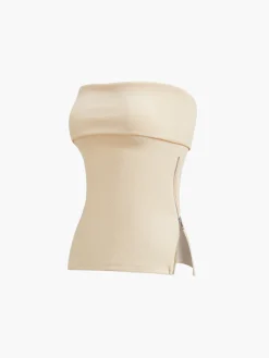 Zip Down Overfold Strapless Tube Top