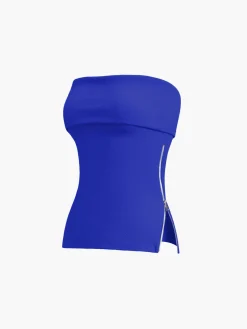 Zip Down Overfold Strapless Tube Top