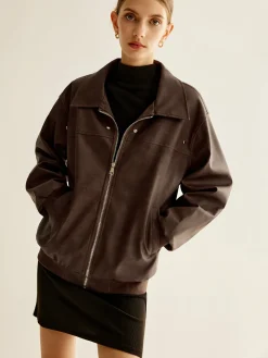 Zipper Shift PU Leather Jacket