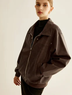 Zipper Shift PU Leather Jacket