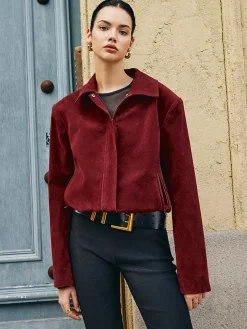 Zipper-Pockets Lapel Suede Jacket